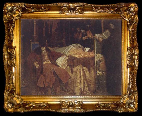framed  Wjatscheslaw Grigorjewitsch Schwarz Ivan the Terrible Meditating at the Deathbed of his son Ivan, ta009-2